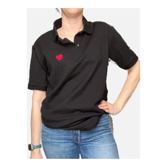 Graver Red Heart Black Short Sleeve Polo Shirt Size Medium - Picture 7 of 7